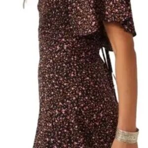 NWT Free People pink and black bohemian backless cross-tie dress
